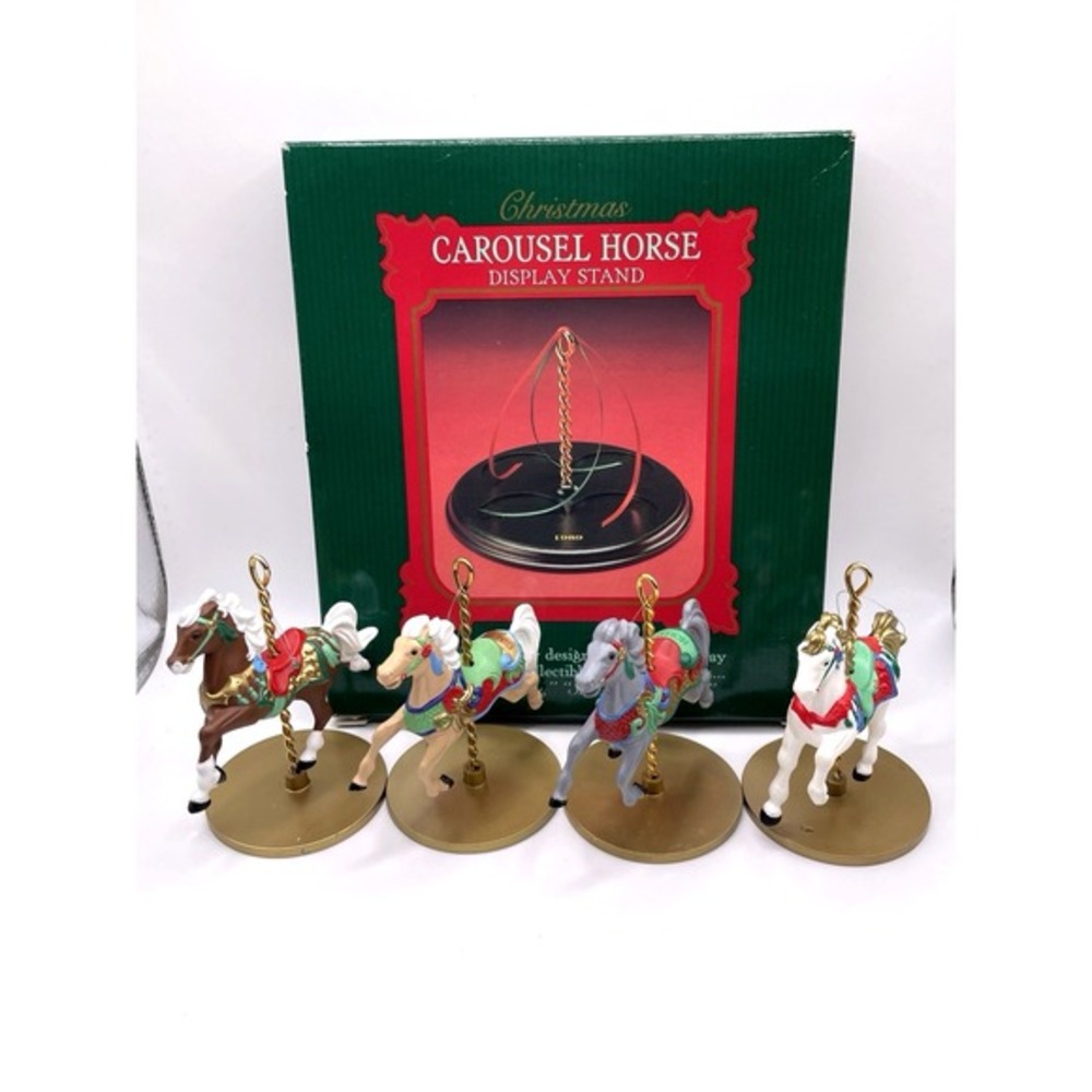 Hallmark Christmas Carousel Horses Complete with Stand Vintage 1989
